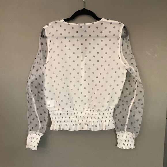 Bar III Polka Dot Snow Globe Sheer Blouson Top - Picture 7 of 7